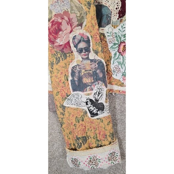 OOAK Magnolia Boho Quilted Jacket Frida Cat Bird Gypsy Patchwork Vtg INDIE sz XL - Picture 14 of 16